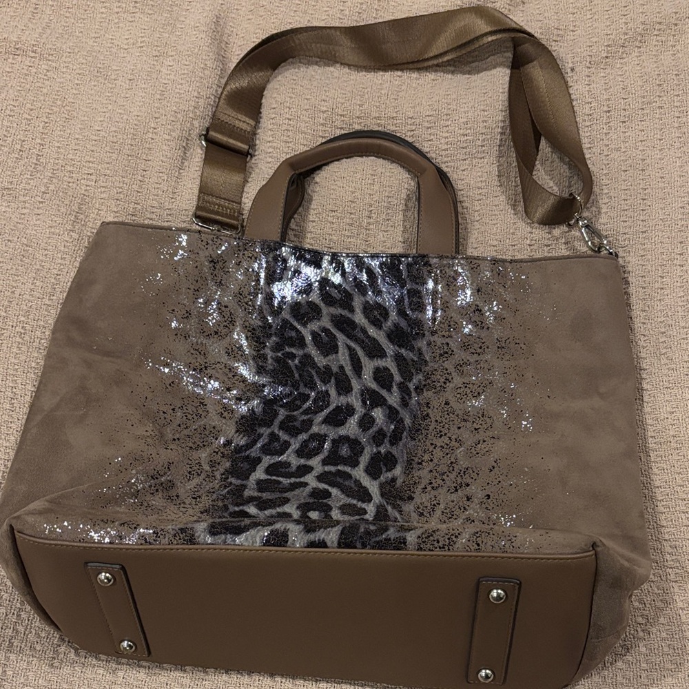 Sondra Roberts Squared Leopard Print Brown Tote Bag